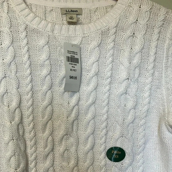 NWT  L.L. Bean white cotton cable knit sweater - Picture 3 of 5
